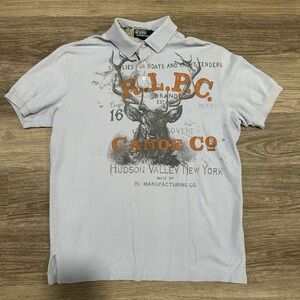 Vintage Polo Ralph Lauren RLPC Canoe Co. Deer/Elk Polo Shirt Blue M R-67 Rare